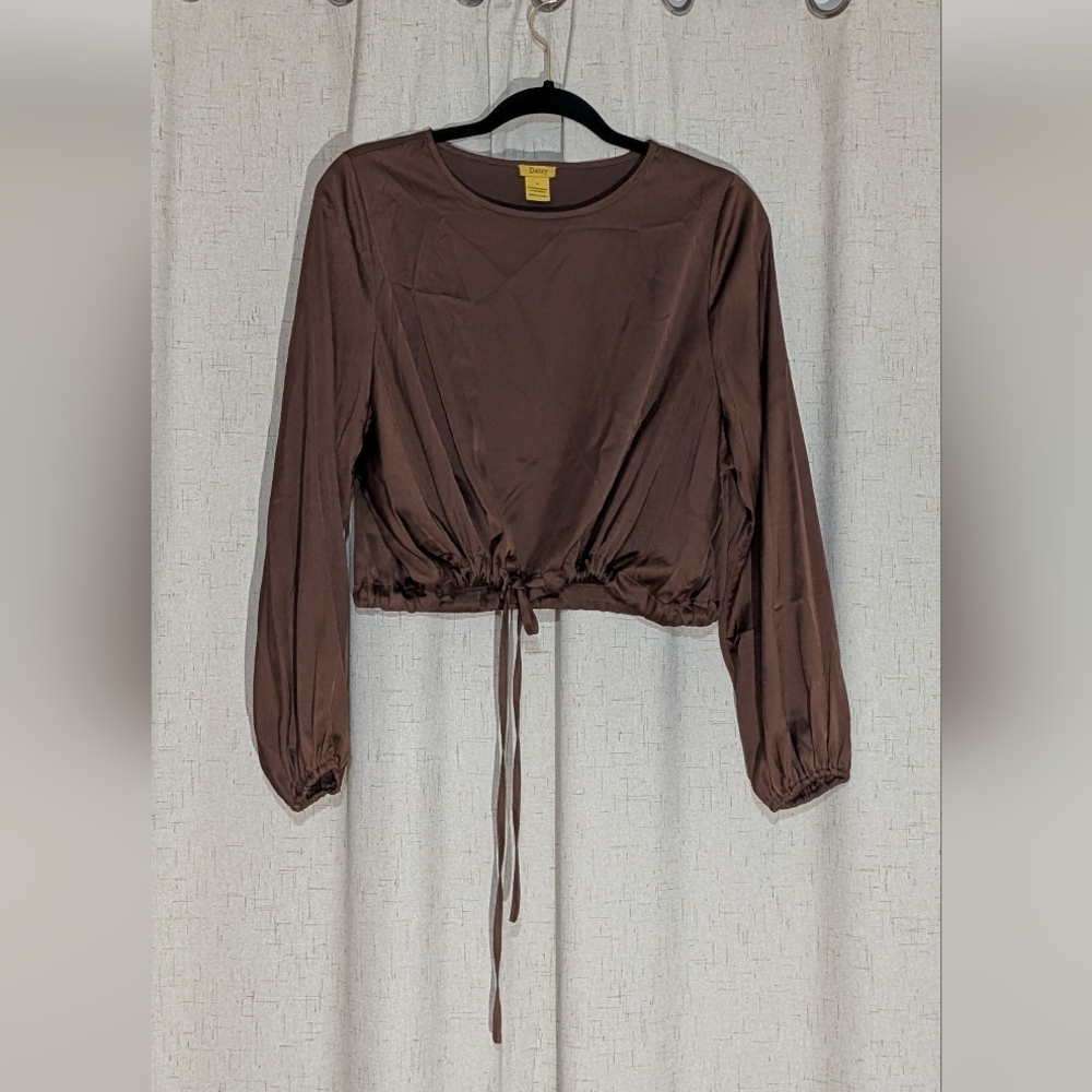 Daisy Brown Long Sleeve Women's Top Crop Satin
